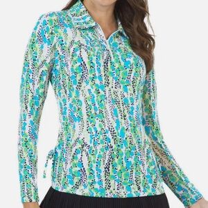 IBKUL Pullover 1/4 Zip Kamila Small S Mockneck Blue Green Athleisure Long Sleeve